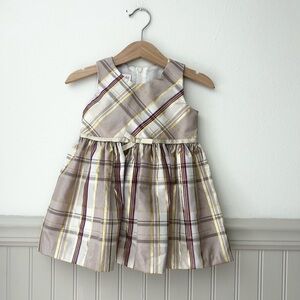 Bonnie Baby Girls 18 Moths Gold Beige Metallic Tan Plaid Dress